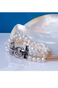 Bracelet 3 rangs de véritables perles de culture blanches