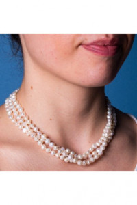 Collier 3 rangs de véritables perles de culture blanches